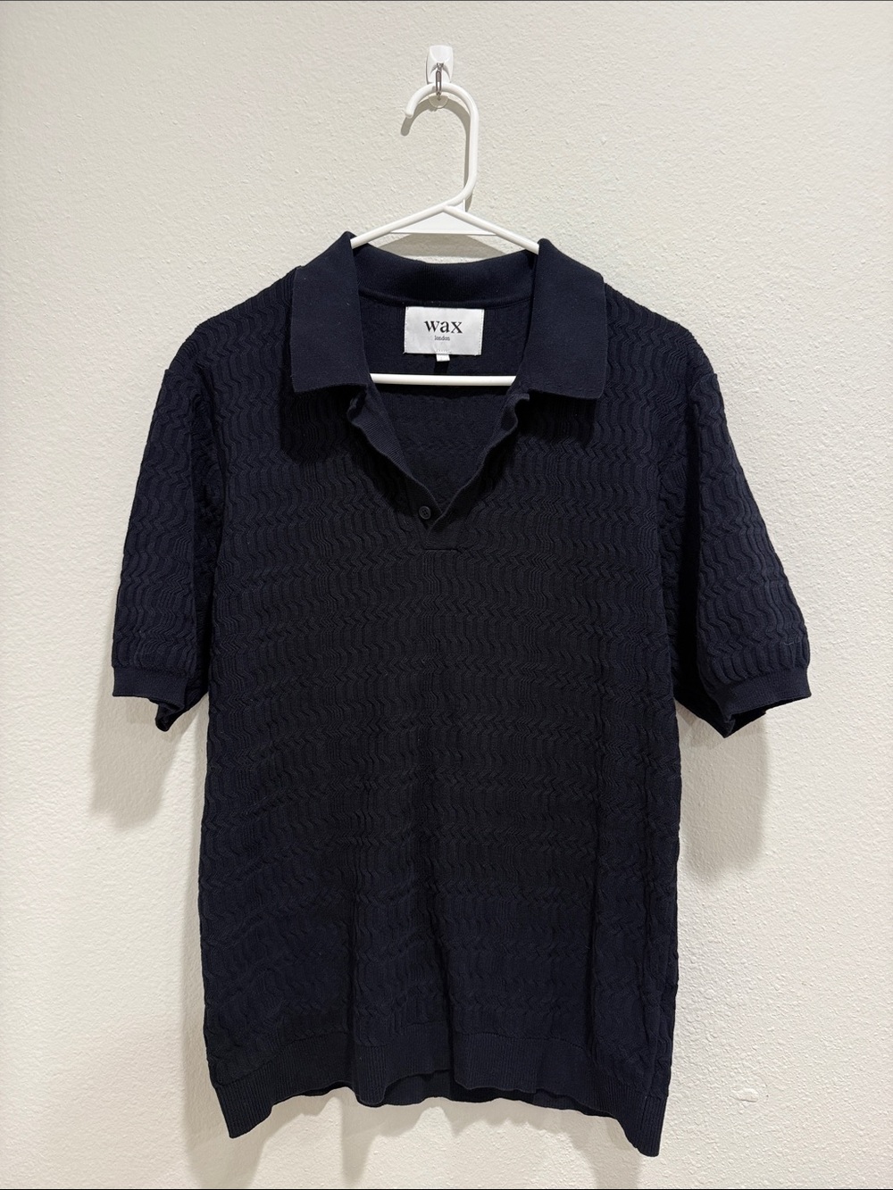 WAX Men's Navy Textured Polo Shirt